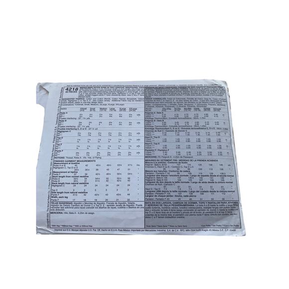 McCalls Woman Day 4216 PJ Robe Gown Cami Pant XS Sml Medium Sewing Pattern UC FF - Picture 2 of 3